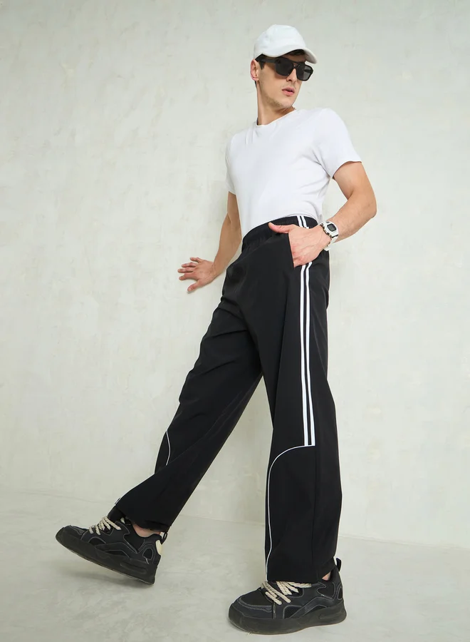 SASSAFRAS Sassafras Men Navy Blue Piping Detail Baggy Parachute Pants