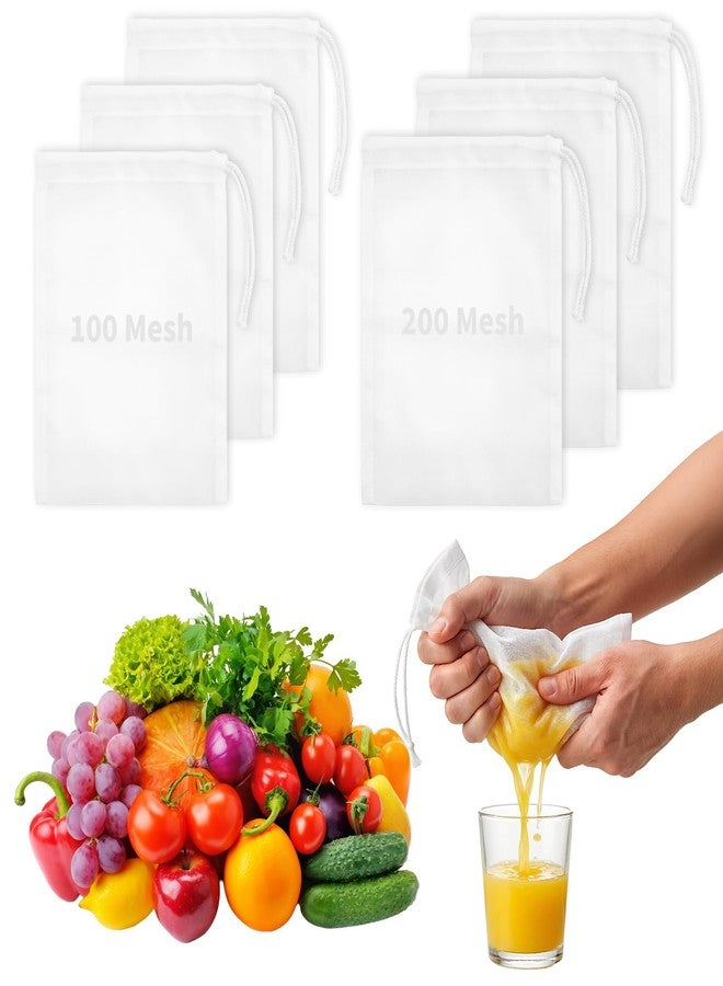 LUSTRIB 6 Pcs Nut Milk Bag Reusable, Dual Mesh Sizes (100 & 200) Nylon Strainer Bags for Almond Milk, Cold Brew Coffee, Juice, Tofu - 5.9x7.87 Inch Cheese Cloth Bags for Kitchen Straining - Image 1