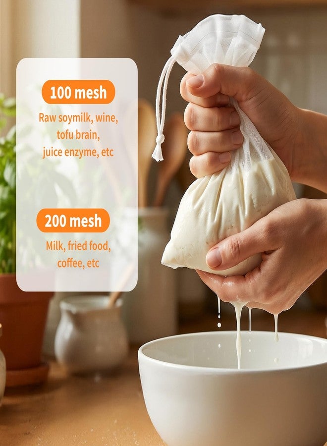 LUSTRIB 6 Pcs Nut Milk Bag Reusable, Dual Mesh Sizes (100 & 200) Nylon Strainer Bags for Almond Milk, Cold Brew Coffee, Juice, Tofu - 5.9x7.87 Inch Cheese Cloth Bags for Kitchen Straining - Image 3