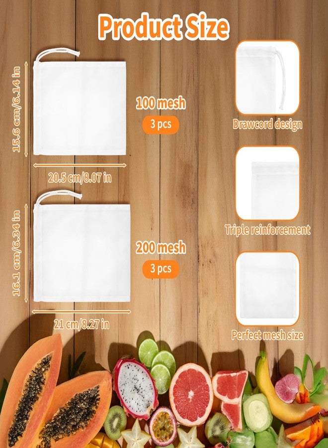LUSTRIB 6 Pcs Nut Milk Bag Reusable, Dual Mesh Sizes (100 & 200) Nylon Strainer Bags for Almond Milk, Cold Brew Coffee, Juice, Tofu - 5.9x7.87 Inch Cheese Cloth Bags for Kitchen Straining - Image 2