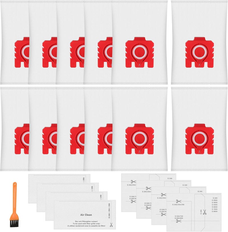 Spofan 12 Pack FJM 3D Dust Bags for Miele Hoover Hyclean Pure FJM Vacuum Cleaners Complete C1 Compact C1 C2 S24 S256i S290 S299 S300i S399 S500 S578 S700 S799 S4 S6 Series, 4 Motor 4 Exhaust Filters 10123220 - Image 1