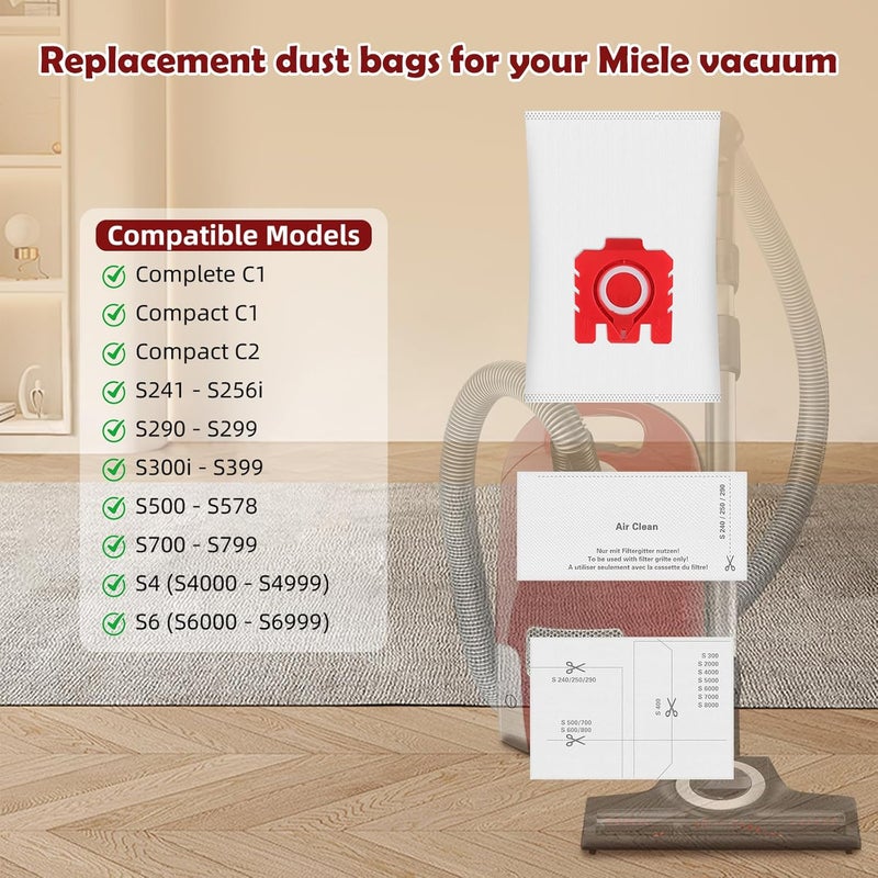 Spofan 12 Pack FJM 3D Dust Bags for Miele Hoover Hyclean Pure FJM Vacuum Cleaners Complete C1 Compact C1 C2 S24 S256i S290 S299 S300i S399 S500 S578 S700 S799 S4 S6 Series, 4 Motor 4 Exhaust Filters 10123220 - Image 2