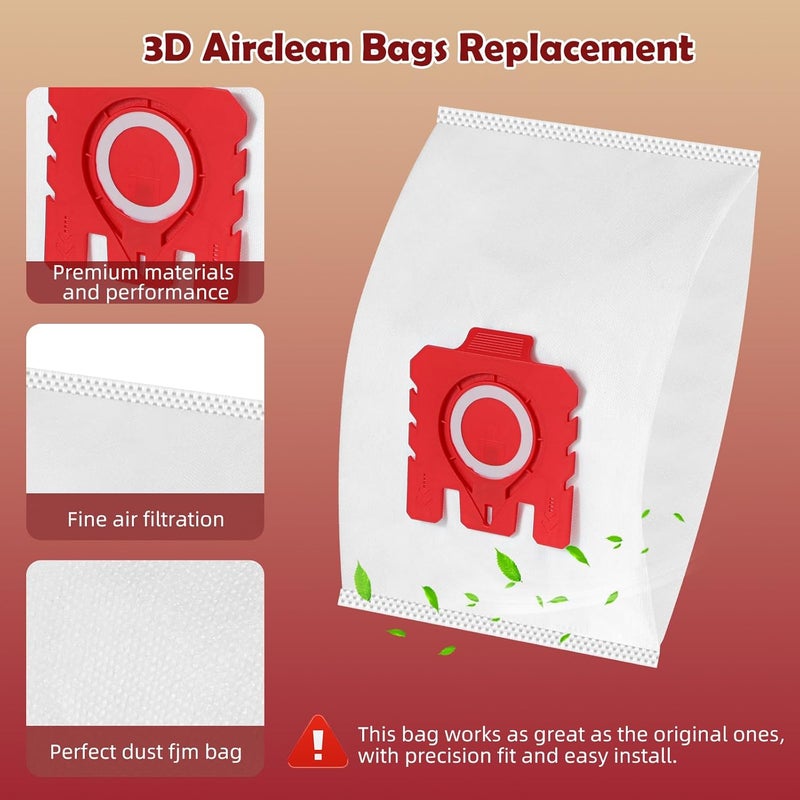 Spofan 12 Pack FJM 3D Dust Bags for Miele Hoover Hyclean Pure FJM Vacuum Cleaners Complete C1 Compact C1 C2 S24 S256i S290 S299 S300i S399 S500 S578 S700 S799 S4 S6 Series, 4 Motor 4 Exhaust Filters 10123220 - Image 3