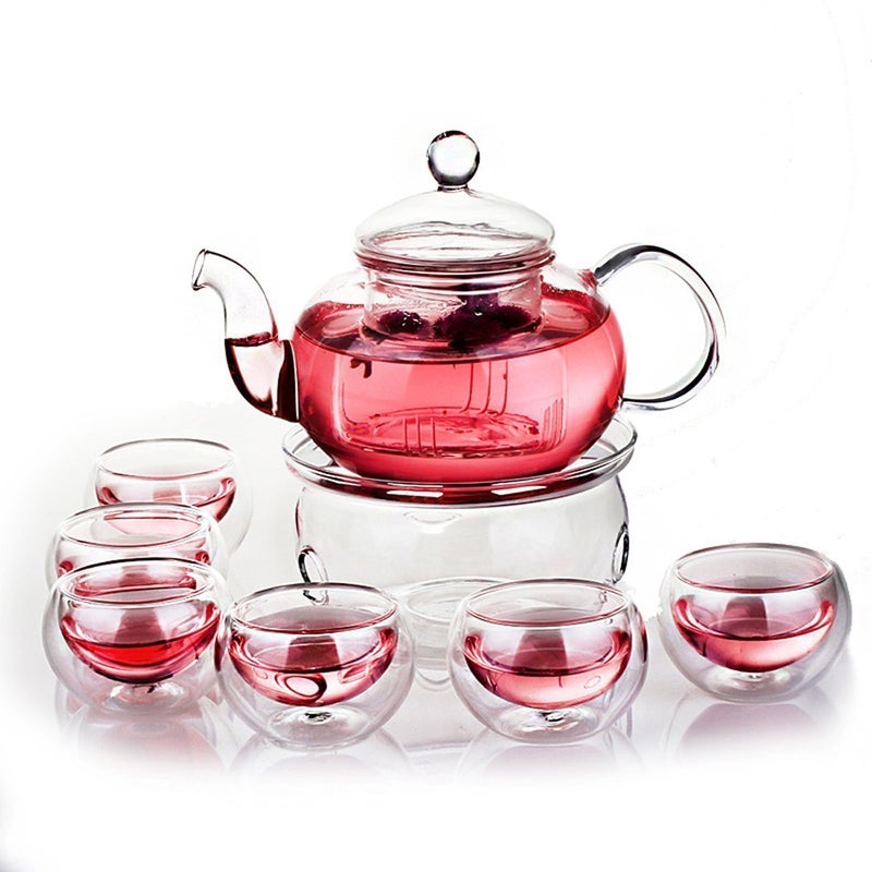 JusalphaÂ® 11 PC-Glass Filtering Tea Maker Teapot with a Warmer and 6 Tea Cups Set (Version 1, 27 OZ) - Image 1