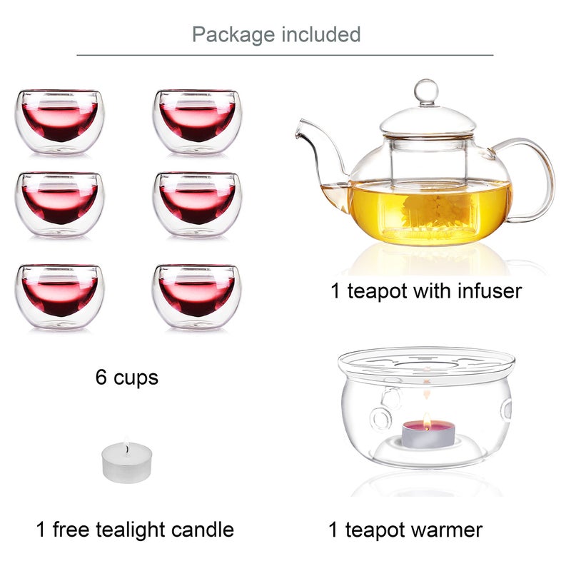 JusalphaÂ® 11 PC-Glass Filtering Tea Maker Teapot with a Warmer and 6 Tea Cups Set (Version 1, 27 OZ) - Image 2