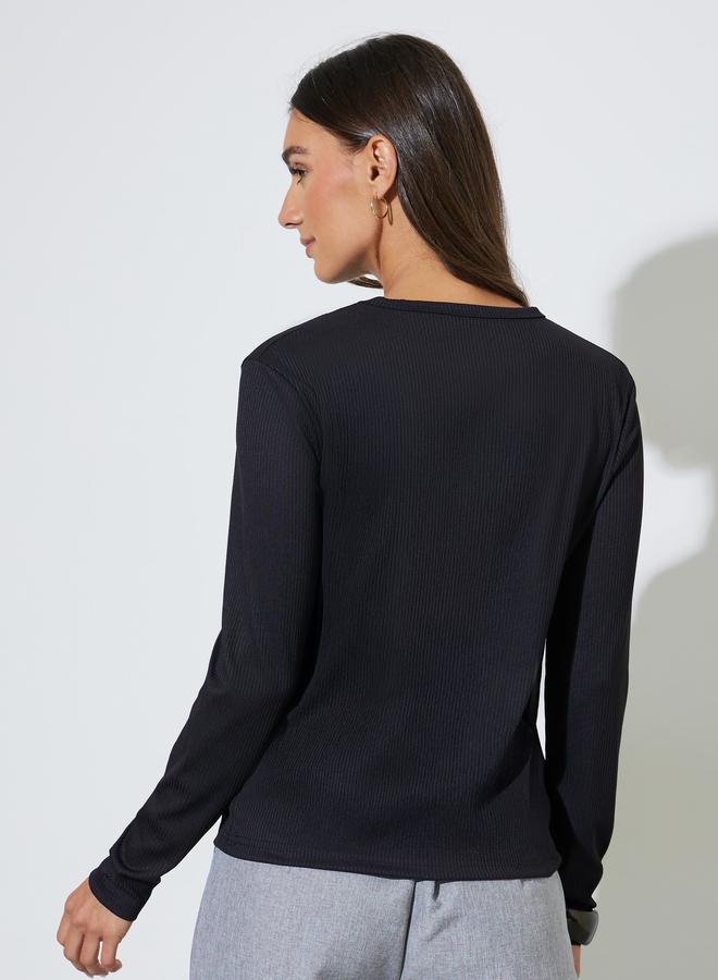 Styli Black Long Sleeve Ribbed Knit Top - Image 4