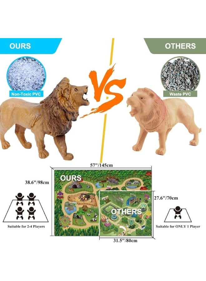 Mini Tudou 12 Pcs Safari Animals Figures Toys w/ 57x38.6â€™â€™ Large Activity Play Mat, Realistic Jumbo Jungle Wild Zoo Animals Figurines Playset w/Elephant, Giraffe, Lion for Kids Boys - Image 2