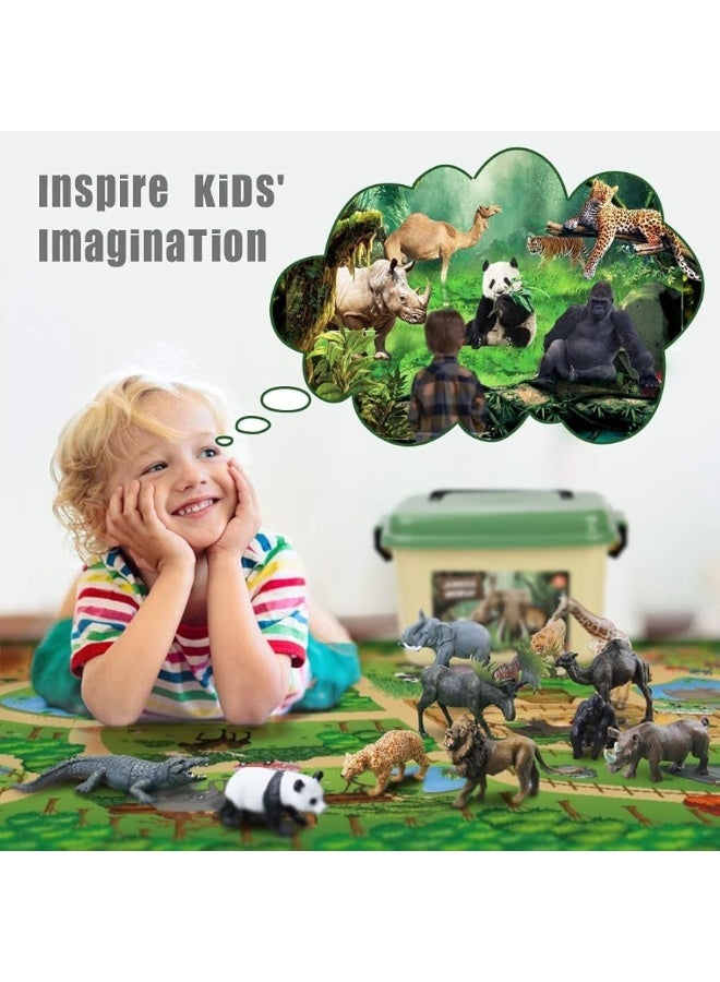 Mini Tudou 12 Pcs Safari Animals Figures Toys w/ 57x38.6â€™â€™ Large Activity Play Mat, Realistic Jumbo Jungle Wild Zoo Animals Figurines Playset w/Elephant, Giraffe, Lion for Kids Boys - Image 5