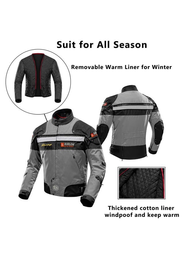 BORLENI Motorcycle Jacket Men's Motorcycle Jacket Windproof with Protectors Jacket Scooter Biker Touring Women Grey XL - Image 3