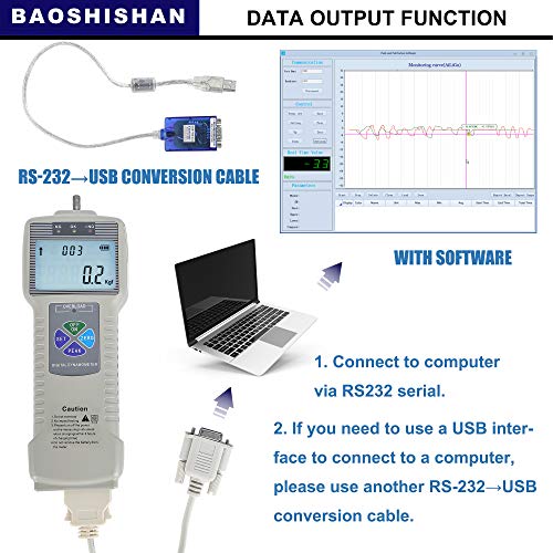 BAOSHISHAN ZP-500N Digital Force Gauge Push Pull Gauge with Output Function, Carrying Case, LCD Backlit Display, Metal Enclosures for Tension and Compression Load Plug Force Destructive Tests - Image 4