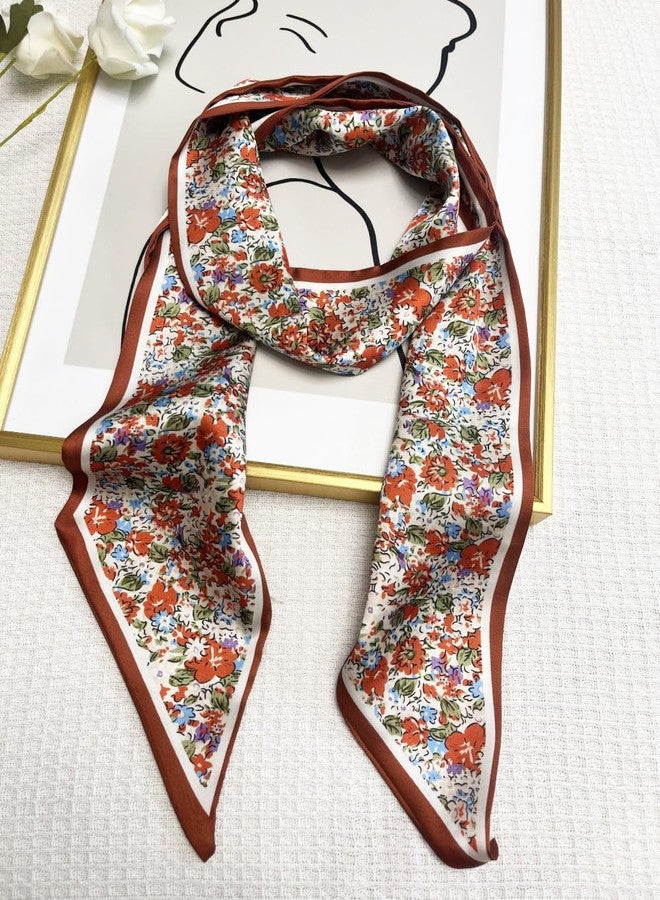 Julunar Hair Scarf for Women Silky Long Neck Head Scarves Purse Bag Scarfs for Handbag Satin Headscarf, 026.dark Red Floral, long - Image 3