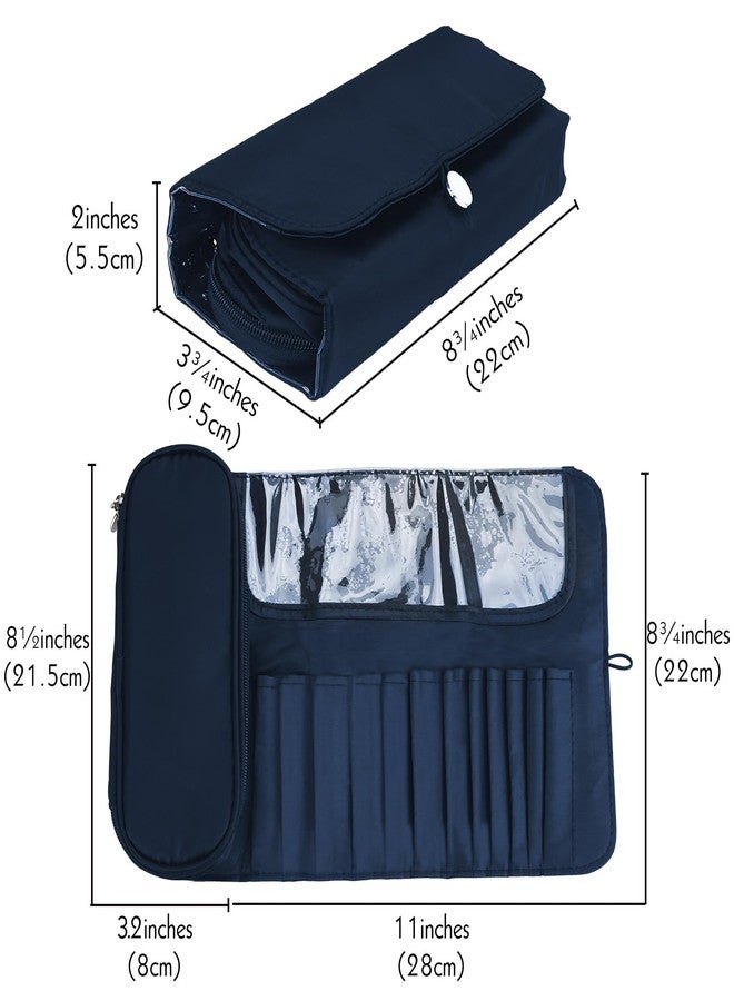 LUEXBOX Portable Folding Makeup Brush Bag, Multifunctional Cosmetics Rolling Storage Case Makeup Brush Holder for Travel, Makeup Brush Organizer Bag (Dark Blue) - Image 2