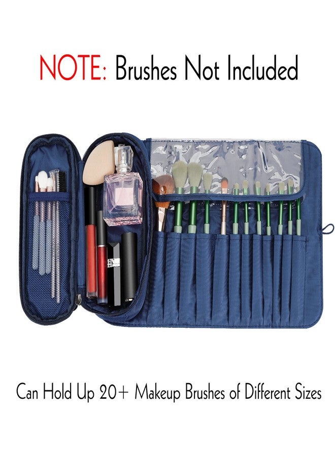 LUEXBOX Portable Folding Makeup Brush Bag, Multifunctional Cosmetics Rolling Storage Case Makeup Brush Holder for Travel, Makeup Brush Organizer Bag (Dark Blue) - Image 3