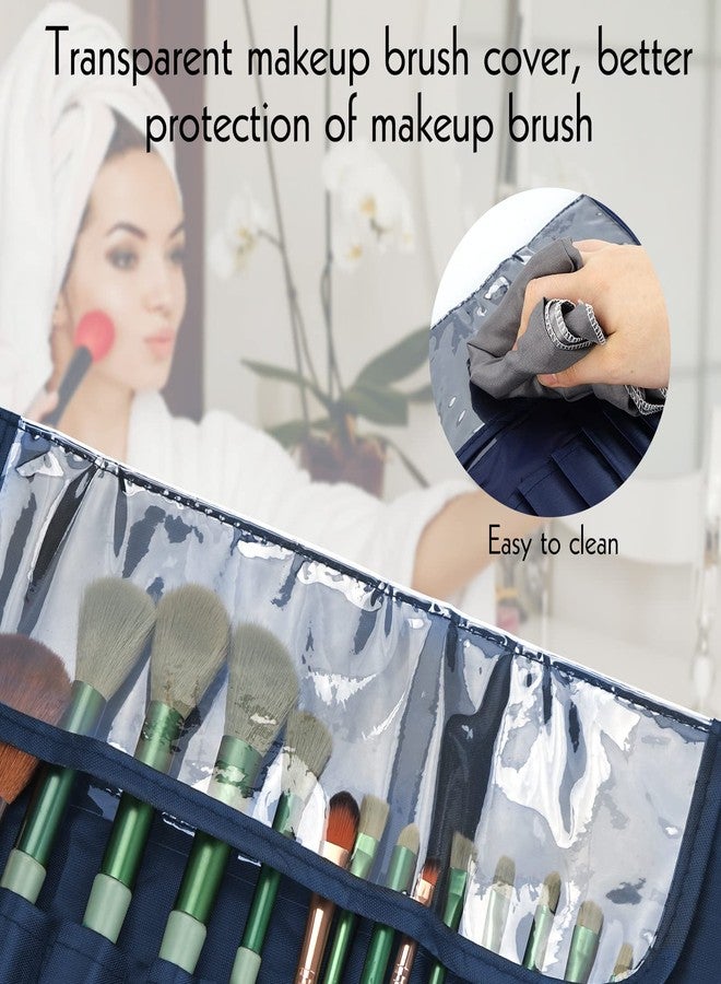 LUEXBOX Portable Folding Makeup Brush Bag, Multifunctional Cosmetics Rolling Storage Case Makeup Brush Holder for Travel, Makeup Brush Organizer Bag (Dark Blue) - Image 5