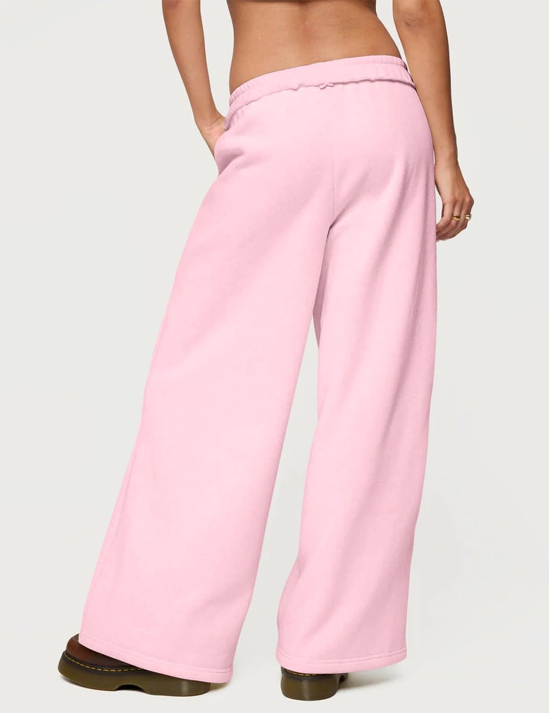 HeSaYep Womens Fleece Lined Sweatpants Wide Leg Baggy Thermal Lounge Pants Raw Hem Elastic Waist Oversized Sweat Pants,Pink M - Image 3