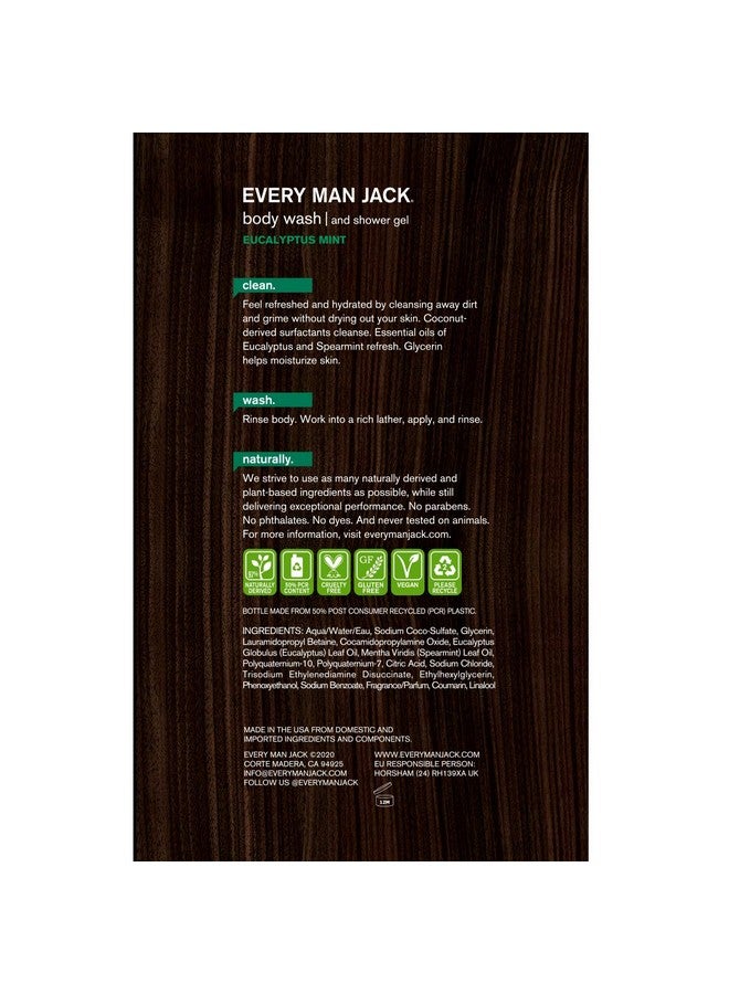 إيفري مان جاك غسول الجسم للرجال من Every Man Jack Eucalyptus Mint لجميع أنواع البشرة - ينظف البشرة ويغذيها ويرطبها بمكونات طبيعية - خالٍ من البارابين والفثالات والصبغات - 33.8 أونصة - عبوة من قطعتين - Image 3