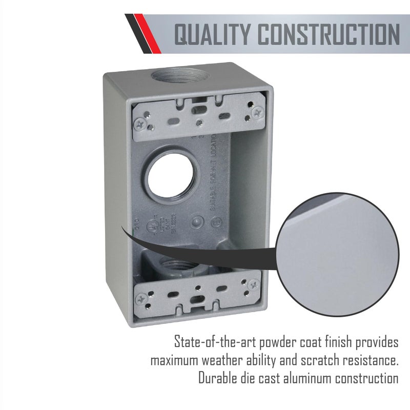 TayMac SB375S Weatherproof Box, 1-Gang, (3) 3/4-Inch Outlets, Gray - Image 2