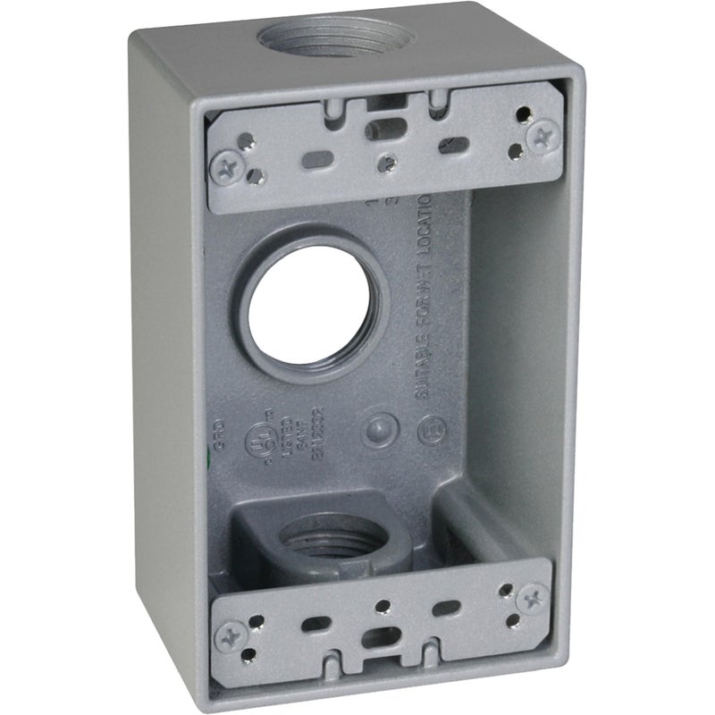 TayMac SB375S Weatherproof Box, 1-Gang, (3) 3/4-Inch Outlets, Gray - Image 1