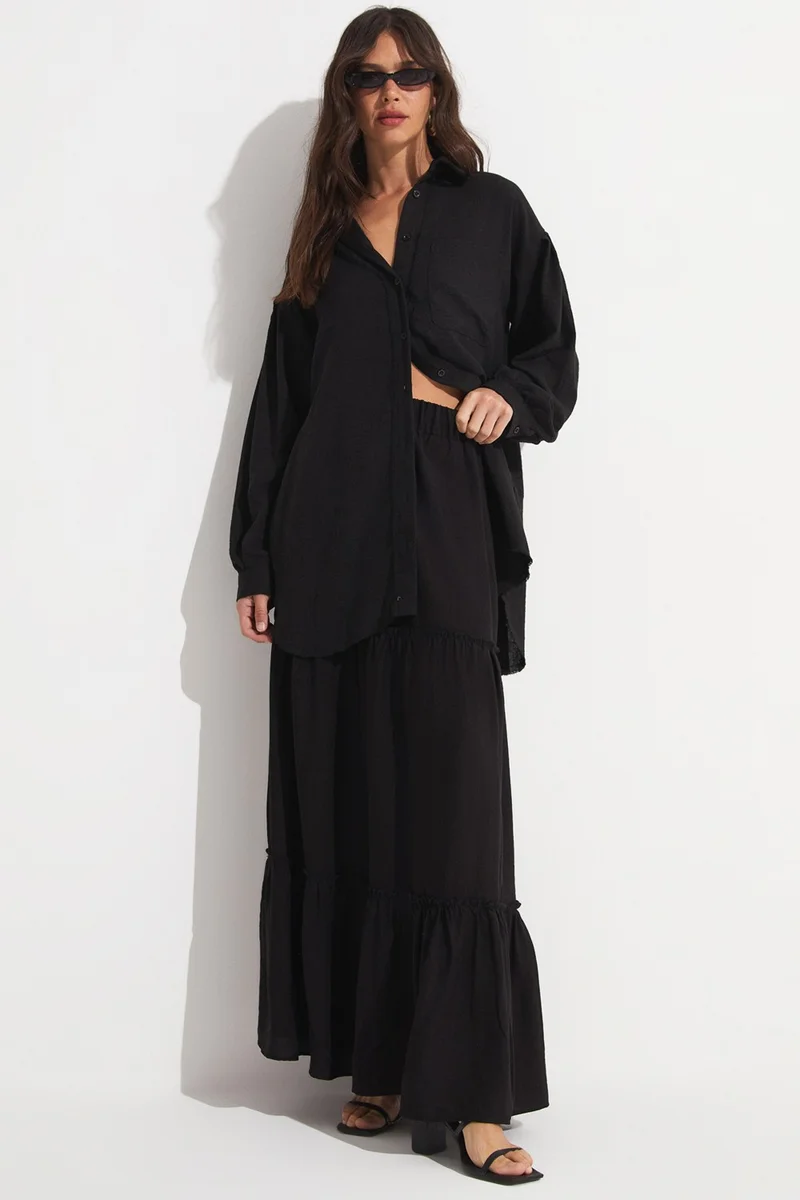 جون Exclusive Elastic Waist Viscose Blend Maxi Skirt