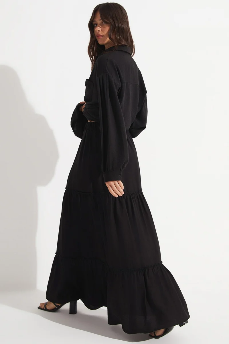 جون Exclusive Elastic Waist Viscose Blend Maxi Skirt
