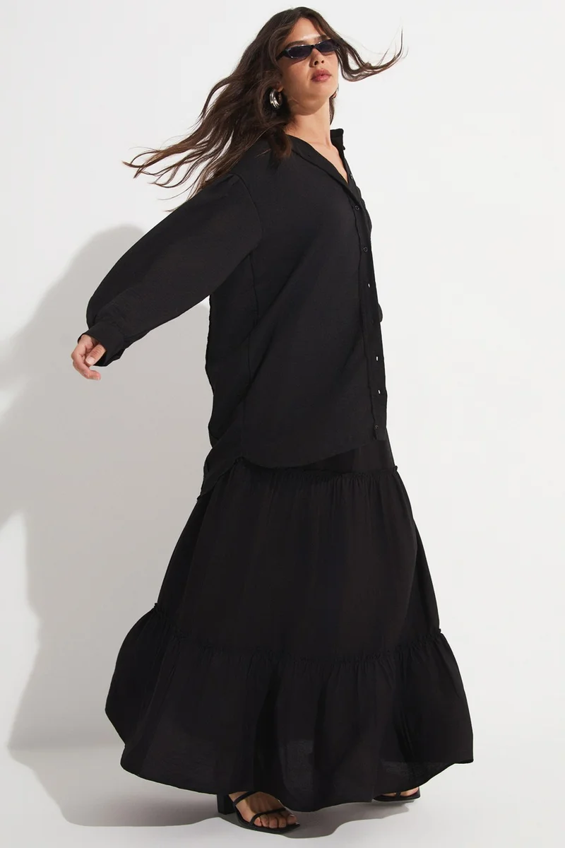 جون Exclusive Elastic Waist Viscose Blend Maxi Skirt