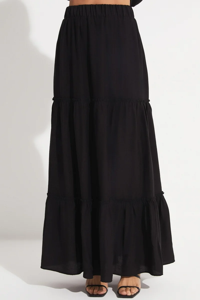 جون Exclusive Elastic Waist Viscose Blend Maxi Skirt