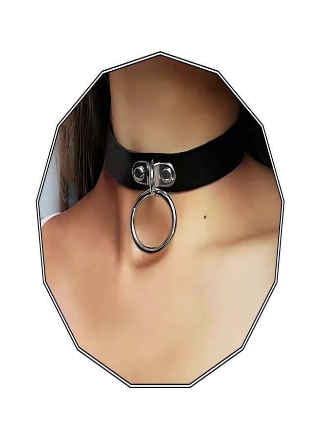 Olbye Black Leather Choker Circle Short Spike Choker Adjustable Punk Cosplay Rock Gothic Collar Choker Necklace - Image 1