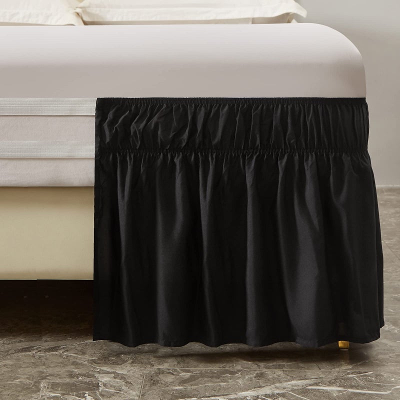 MEILA Wrap Around Bed Skirt Three Fabric Sides Elastic Dust Ruffled 16 Inch Tailored Drop,Easy to Install Fade Resistant-Black, Queen/King - Image 3