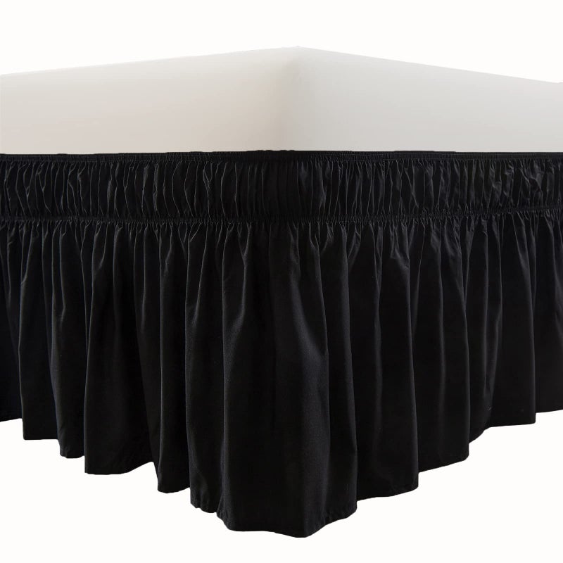 MEILA Wrap Around Bed Skirt Three Fabric Sides Elastic Dust Ruffled 16 Inch Tailored Drop,Easy to Install Fade Resistant-Black, Queen/King - Image 1