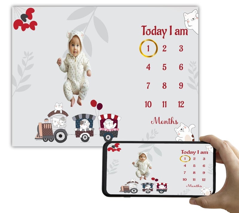 Hoolloomooloo Baby Monthly Milestone Blanket 112 Months Soft AllSeason AC Blanket Ideal for Newborn Boys Girls Perfect Growth Tracker Photoshoot Prop with Animal Train 120x90 cm - Image 1