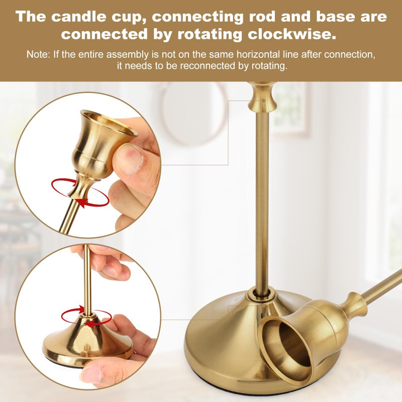Tunyet Candlestick Holders, 6PCS Metal Taper Candle Holder, Brass Gold Candle Holders for Candlesticks, Candle Holder for Wedding Fireplace Mantel Housewarming Gift - Image 3
