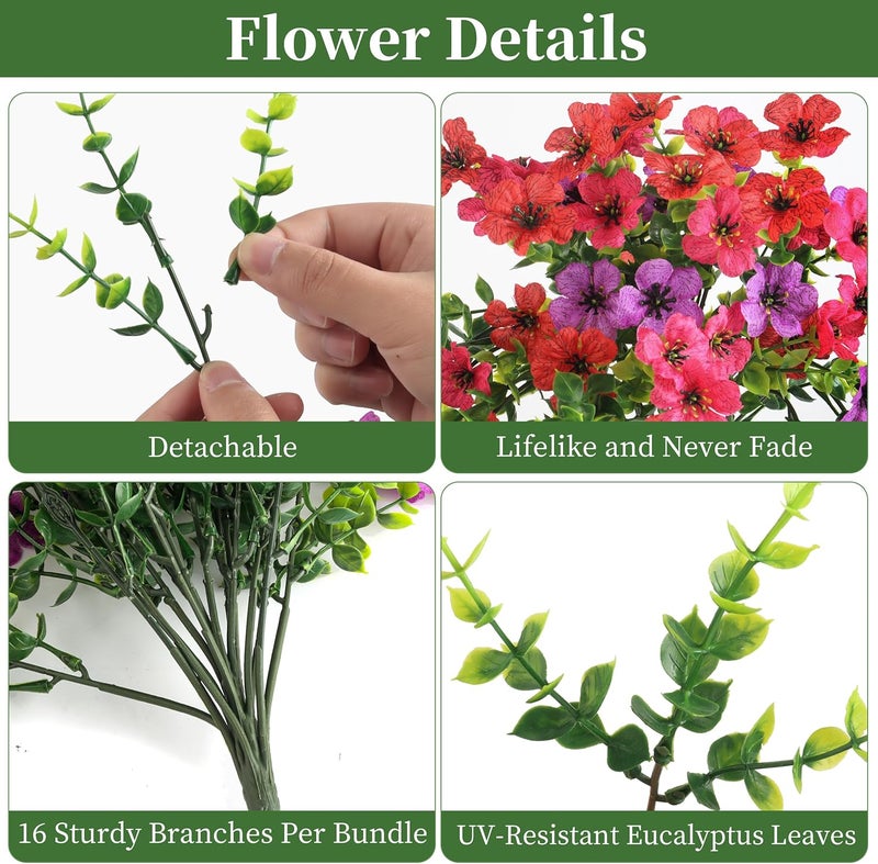 ColoPlay Artificial Hanging Flowers for Outdoors Faux Plants, 2PCS Artificial Outdoor Flowers for Spring Decor, UV Resistan Realistic Daisy Fake Hanging Plants for Indoor Planter Garden Porch(Tri-Color Red Mix - Image 3