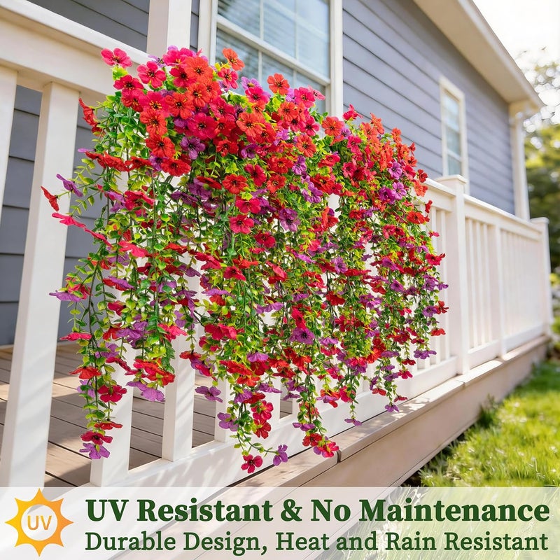 ColoPlay Artificial Hanging Flowers for Outdoors Faux Plants, 2PCS Artificial Outdoor Flowers for Spring Decor, UV Resistan Realistic Daisy Fake Hanging Plants for Indoor Planter Garden Porch(Tri-Color Red Mix - Image 4