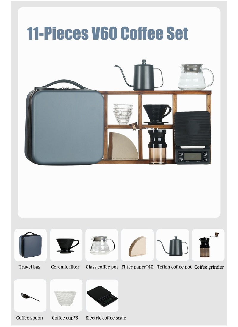 Joshberg 11Pcs V60 Pour Over Coffee Maker Set with Carry Case,Completed Coffee Drip Set with Coffee Grinder,Coffee Scale,Coffee Kettle, Coffee Filter All in 1 Portable Travel Bag  - Image 4