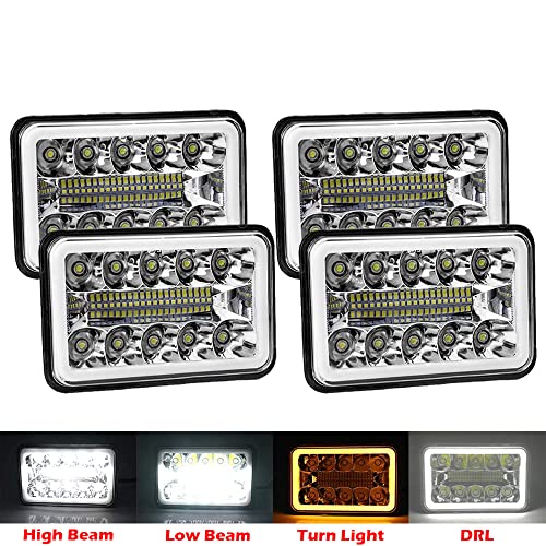 AMUNIESUN 4PCS 4X6 Inch LED Halo Headlights Sealed Beam DRL Turn Light Compatible With Chevy Suburban C10 C20 K10 K30 K5 Blazer 19811987 H4651 H4642 H4652 H4656 H4666 H4668 H6545 Replacement - Image 1
