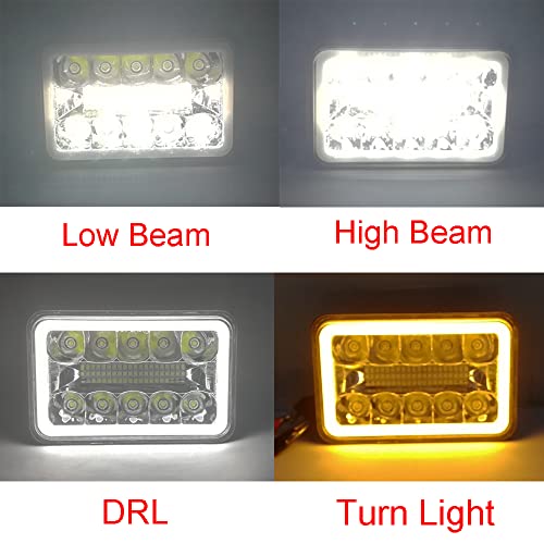 AMUNIESUN 4PCS 4X6 Inch LED Halo Headlights Sealed Beam DRL Turn Light Compatible With Chevy Suburban C10 C20 K10 K30 K5 Blazer 19811987 H4651 H4642 H4652 H4656 H4666 H4668 H6545 Replacement - Image 3
