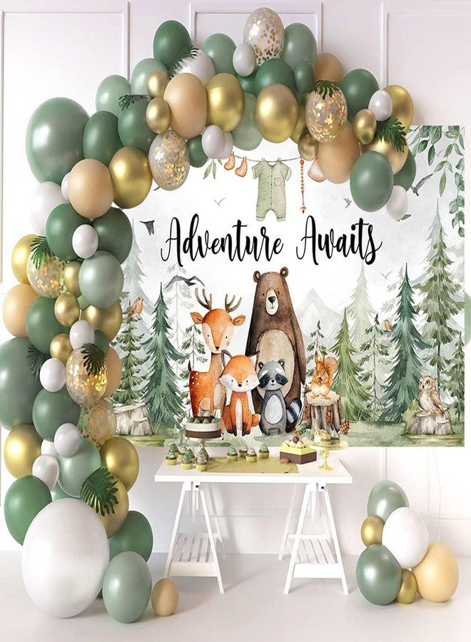 Mocsicka Adventure Awaits Banner Backdrop Woodland Baby Shower Party Decorations Retro Forest Cute Cartoon Animals Photography Background Photo Booth Props - Image 2