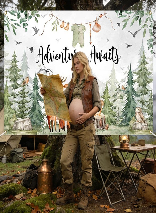 Mocsicka Adventure Awaits Banner Backdrop Woodland Baby Shower Party Decorations Retro Forest Cute Cartoon Animals Photography Background Photo Booth Props - Image 3