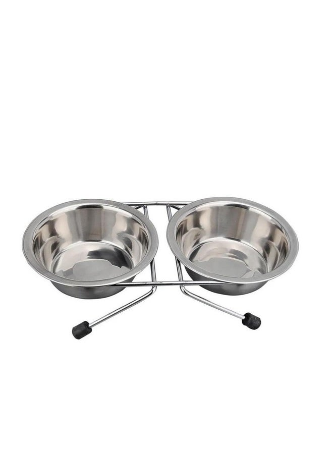 PET Durable Silver Anti-Slip Double Bowl Stainless Steel Accessories Food Container Pet Supplies With Bracelet Puppy Cat Dog Feeder  - Image 1