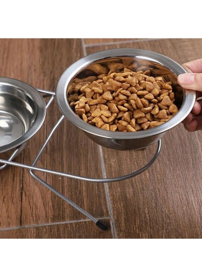 PET Durable Silver Anti-Slip Double Bowl Stainless Steel Accessories Food Container Pet Supplies With Bracelet Puppy Cat Dog Feeder  - Image 5