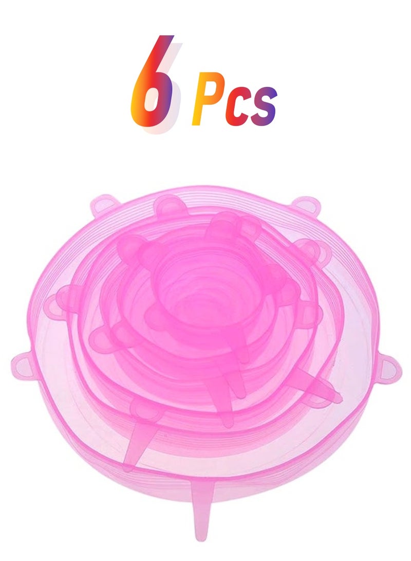 NIBEMINENT 6-Piece Silicone Stretch Lid Cover Set Pink 8.2inch  - Image 1