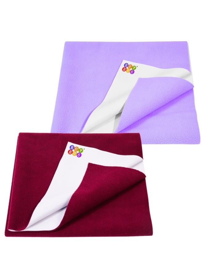 Bey Bee BeyBee Non-Toxic Quick Dry Sheet for New Born Baby|Anti-Piling Soft Fleece Bed Protector|Waterproof Extra Absorbent Mattress Protector (Maroon+Violet,Medium Combo(100x70 cm)) - Image 1