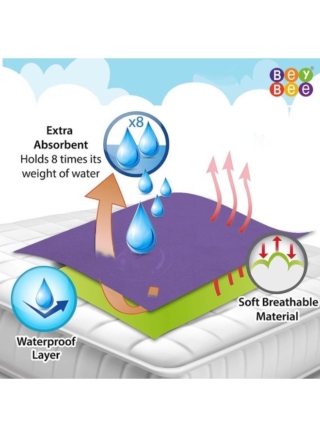 Bey Bee BeyBee Non-Toxic Quick Dry Sheet for New Born Baby|Anti-Piling Soft Fleece Bed Protector|Waterproof Extra Absorbent Mattress Protector (Maroon+Violet,Medium Combo(100x70 cm)) - Image 3