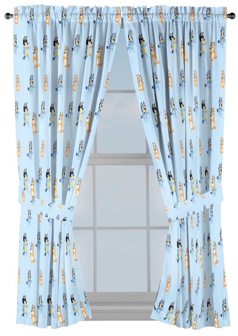 Jay Franco Window Curtains for Kids Bedroom 4-Piece Drape Set with 2 Tiebacks, Blue - Bluey & Bingo, 42" W x 63" L (Pack of 2) - Image 1