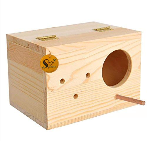 Sage Square Natural Breeding Box for Medium Size Birds (Parrots, Cockatiels etc) with Perch Attached - Image 1