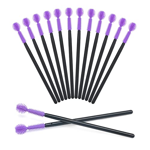 G2PLUS 50PCS Silicone Eyelash Brushes Disposable Mascara Wands Adjustable Ball Shape Eyelash Spoolies Eyebrow Brushes for Eyelash Extension and Eyebrow Purple