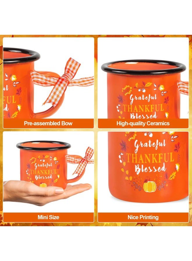 Quera 4 Pieces Fall Coffee Mini Mug White Orange Cup Thanksgiving Pumpkin Ceramic Mugs for Tiered Tray Decor Fall Centerpieces Party Decor, light and durable, Birthday Gift, 240 ml.​ - Image 2