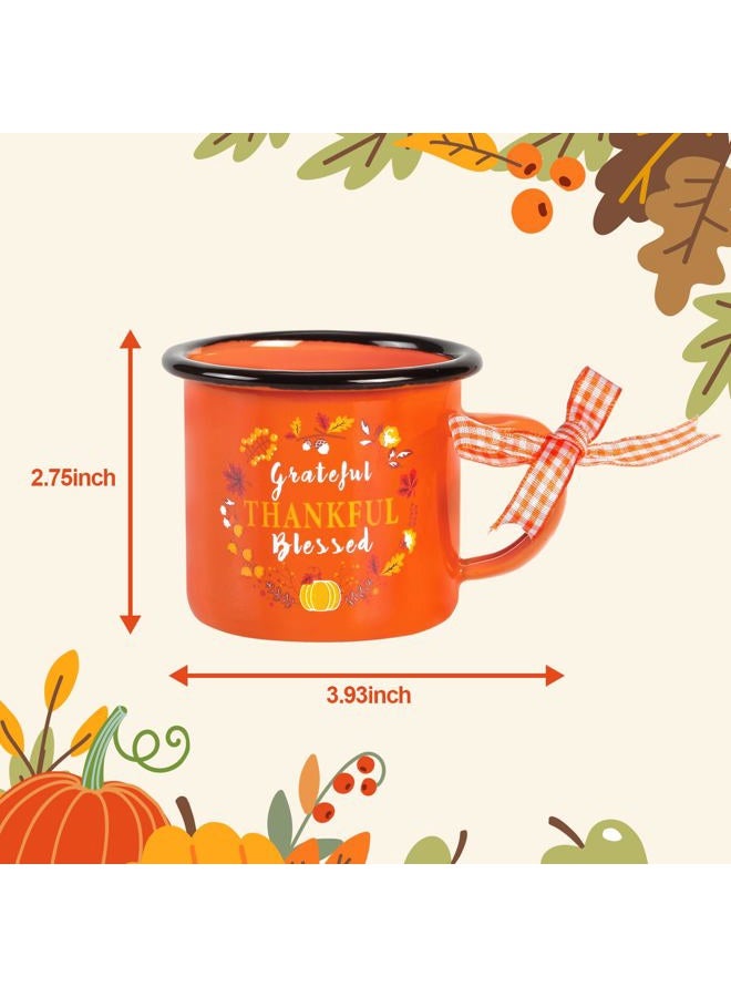 Quera 4 Pieces Fall Coffee Mini Mug White Orange Cup Thanksgiving Pumpkin Ceramic Mugs for Tiered Tray Decor Fall Centerpieces Party Decor, light and durable, Birthday Gift, 240 ml.​ - Image 5