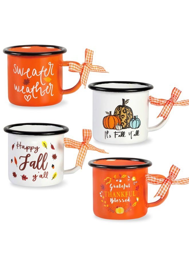 Quera 4 Pieces Fall Coffee Mini Mug White Orange Cup Thanksgiving Pumpkin Ceramic Mugs for Tiered Tray Decor Fall Centerpieces Party Decor, light and durable, Birthday Gift, 240 ml.​ - Image 1