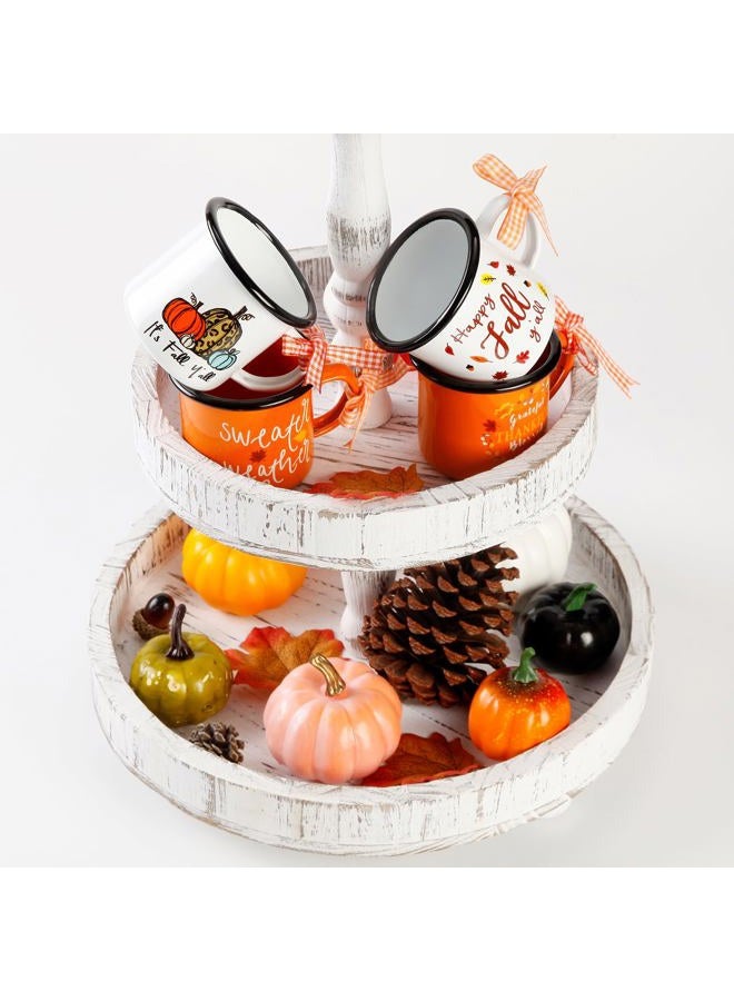 Quera 4 Pieces Fall Coffee Mini Mug White Orange Cup Thanksgiving Pumpkin Ceramic Mugs for Tiered Tray Decor Fall Centerpieces Party Decor, light and durable, Birthday Gift, 240 ml.​ - Image 3